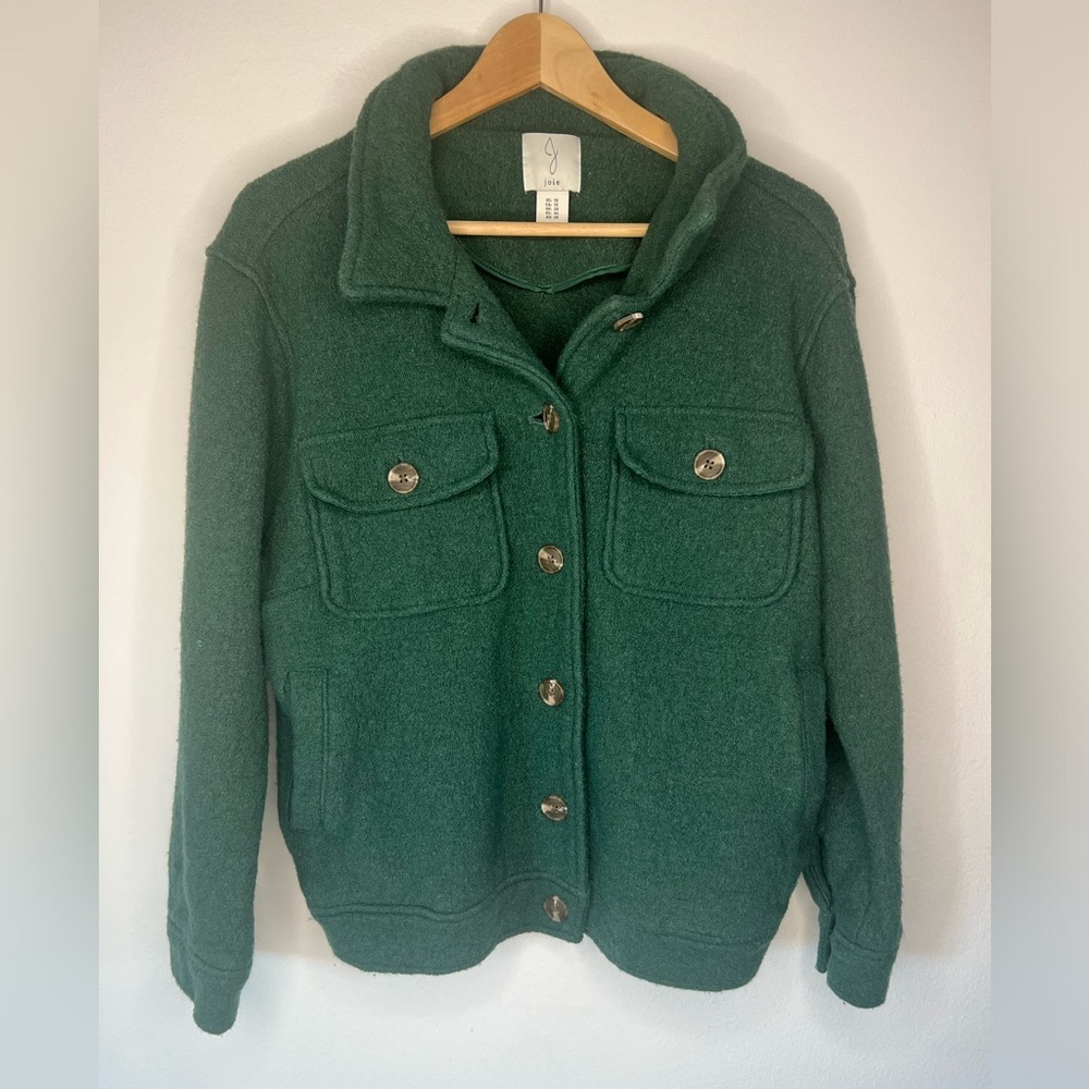 Joie Green Wool Blend Button Front Collared Cropped Green Shacket Size 1X